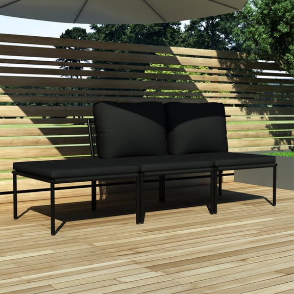 Casafoyer 3 Piece Garden Lounge Set with Cushions Black PVC