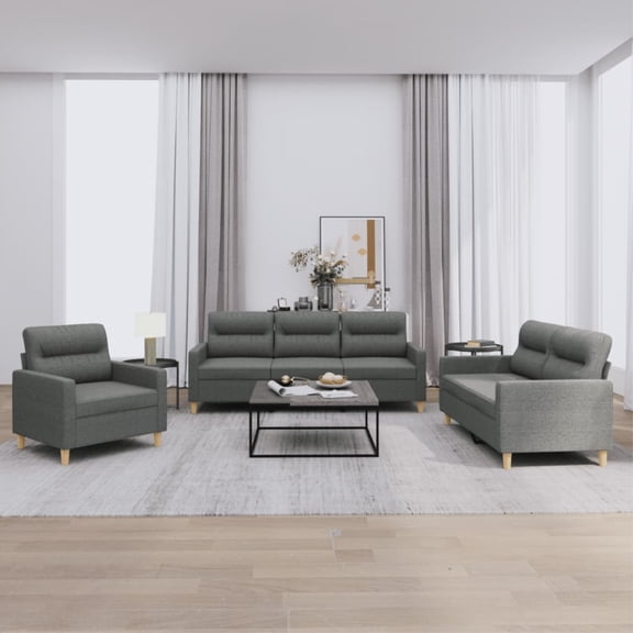 Casafoyer 3 Piece Sofa Set with Cushions Dark Gray Fabric