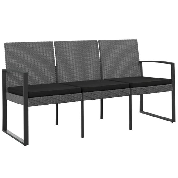 Casafoyer 3-Seater Patio Bench with Cushions Dark Gray PP Rattan