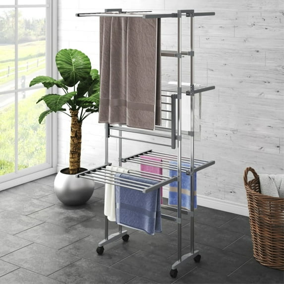 Casafoyer 3-Tier Laundry Drying Rack with Wheels Silver 23.6"x27.6"x50.8"