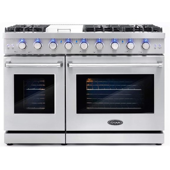 Casafoyer 48" Freestanding Double Oven Gas Range, 6 Sealed Gas Burners, Convection Oven