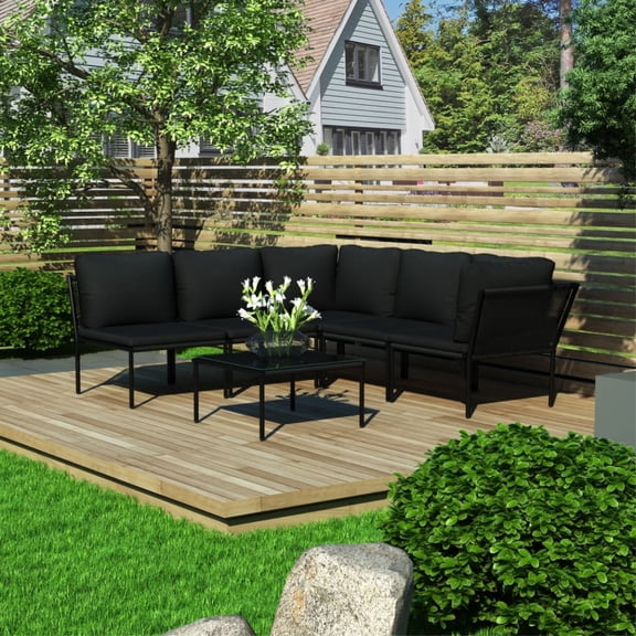 Casafoyer 6 Piece Garden Lounge Set with Cushions Black PVC