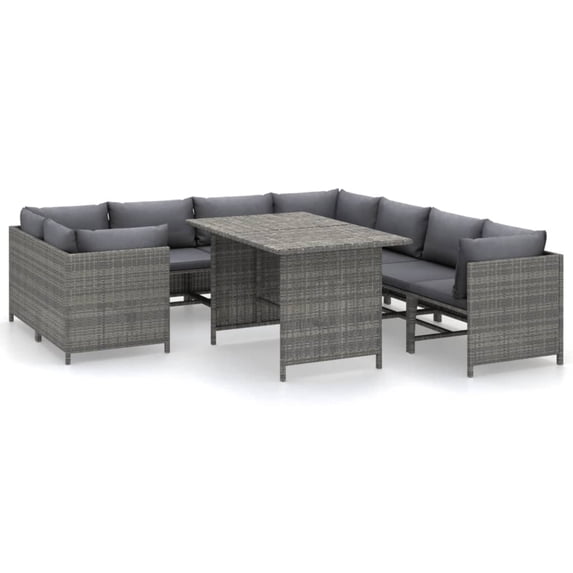 Casafoyer 9 Piece Patio Lounge Set with Cushions Poly Rattan Gray