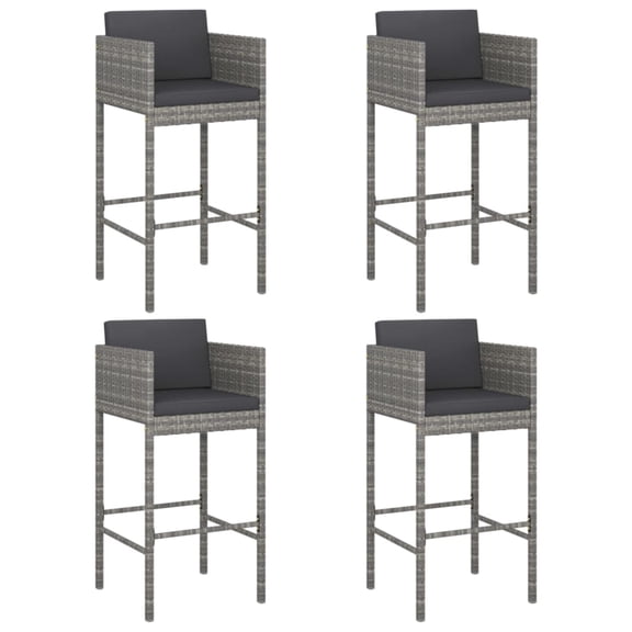 Casafoyer Bar Stools 4 pcs with Cushions Gray Poly Rattan
