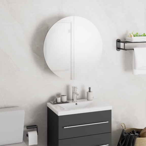Casafoyer Bathroom Cabinet with Round Mirror&LED White 15.7"x15.7"x6.9"