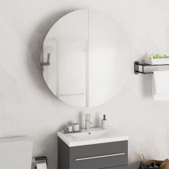 Casafoyer Bathroom Cabinet with Round Mirror&LED White 21.3"x21.3"x6.9"