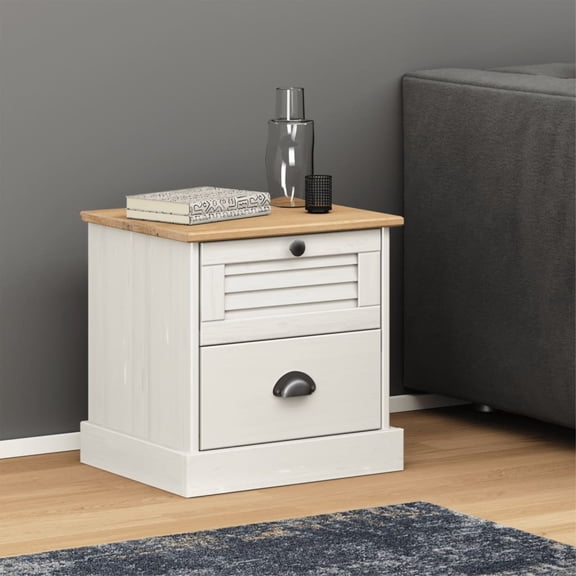 Casafoyer Bedside Cabinet VIGO White 16.5"x13.8"x16.5" Solid Wood Pine