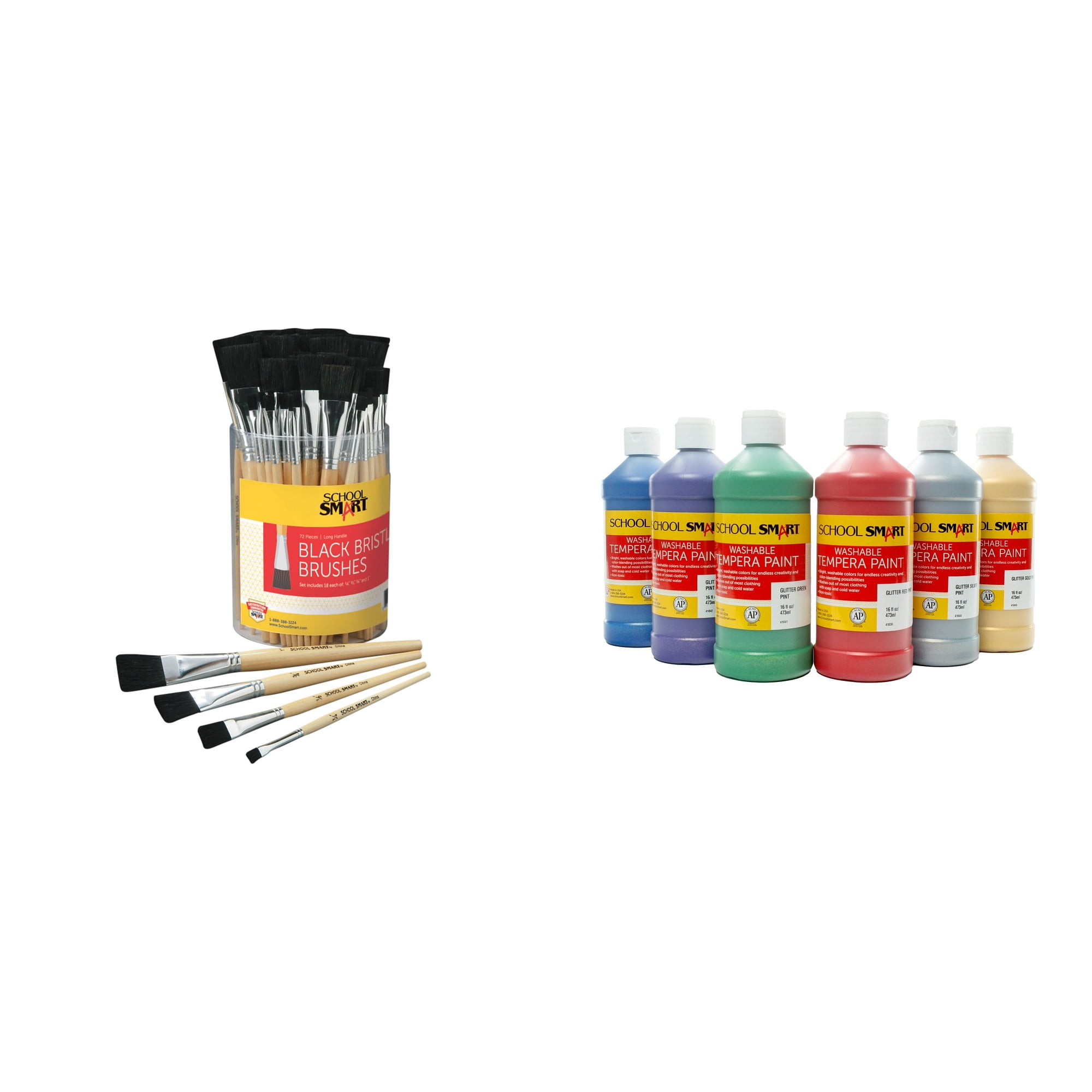 Casafoyer Black Bristle Paint Brushes and Washable Tempera Paints Combo Kit for Classroom and Arts & Crafts Creativity