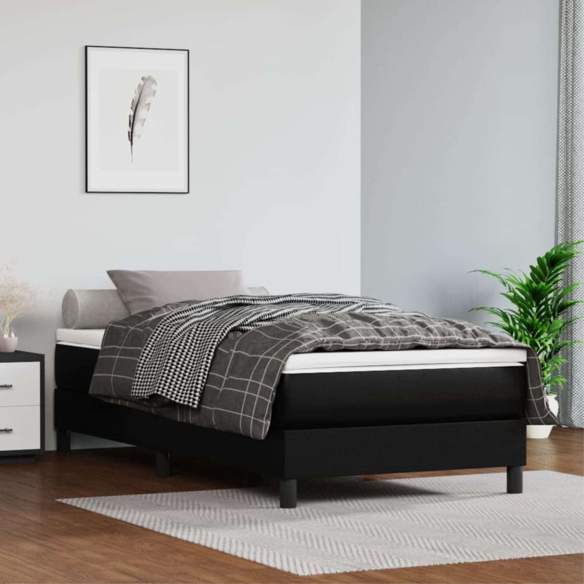Casafoyer Box Spring Bed Frame Black 39.4"x79.9" Twin XL Faux Leather ...
