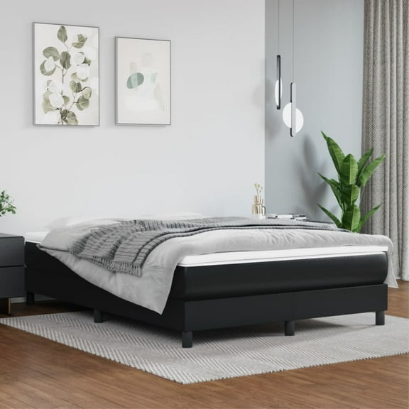 Casafoyer Box Spring Bed Frame Black 53.9"x74.8" Full Faux Leather