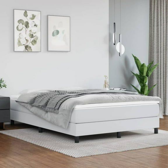Casafoyer Box Spring Bed Frame White 53.9"x74.8" Full Faux Leather