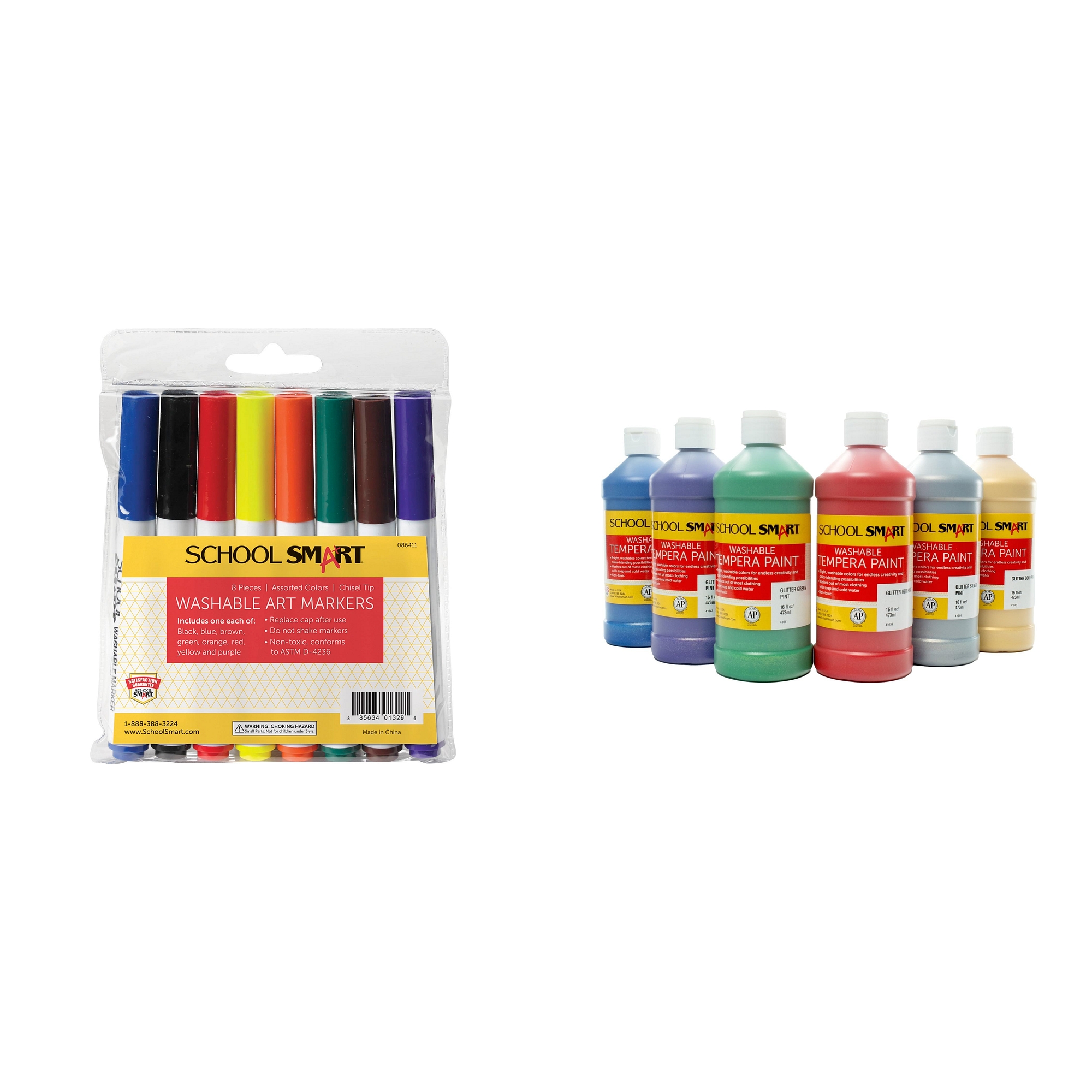 Casafoyer Chisel Tip Washable Markers & Tempera Paints Combo Kit for Creative Arts Projects