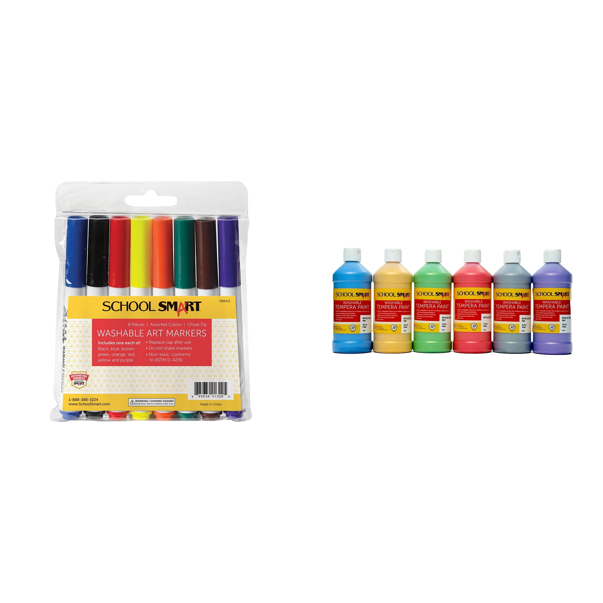 Casafoyer Chisel Tip Washable Markers & Tempera Paints Combo Kit for Creative Arts and Crafts Projects
