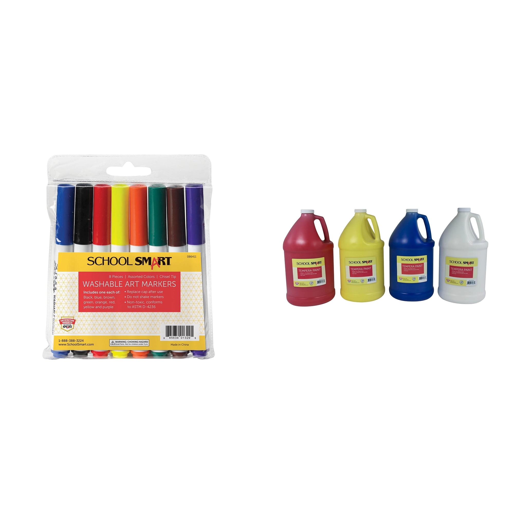 Casafoyer Chisel Tip Washable Markers & Tempera Paints Combo Kit for Creative Arts and Crafts Projects