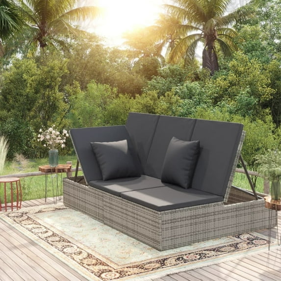 Casafoyer Convertible Sun Bed with Cushions Poly Rattan Dark Gray
