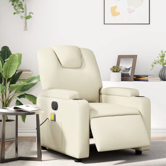 Casafoyer Electric Massage Recliner Chair Cream Faux Leather