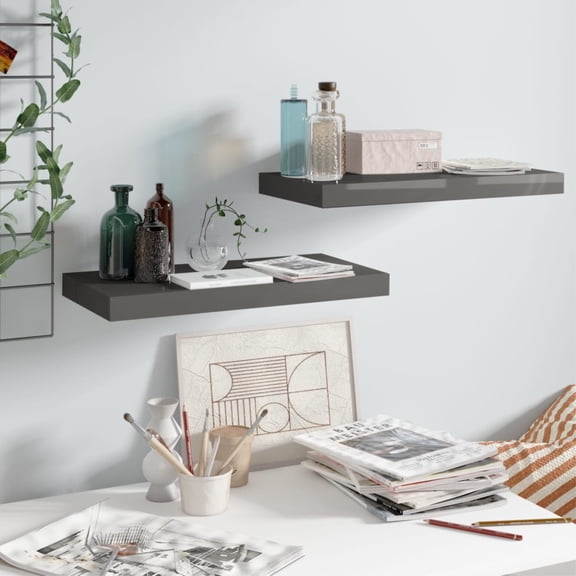 Casafoyer Floating Wall Shelves 2 pcs High Gloss Gray 19.7"x9.1"x1.5" MDF
