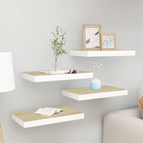 Casafoyer Floating Wall Shelves 4 pcs Oak and White 15.7"x9.1"x1.5" MDF