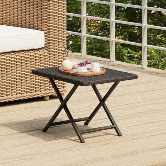 Casafoyer Folding Table Black 17.7"x13.8"x12.6" Poly Rattan