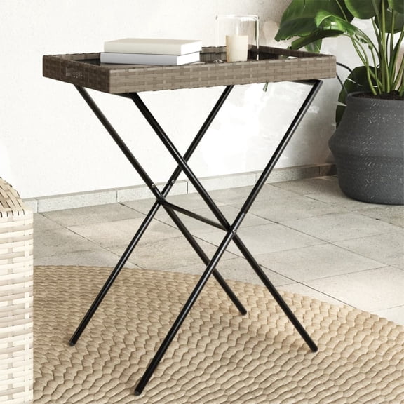Casafoyer Folding Tray Table Gray 25.6"x15.7"x29.5" Poly Rattan