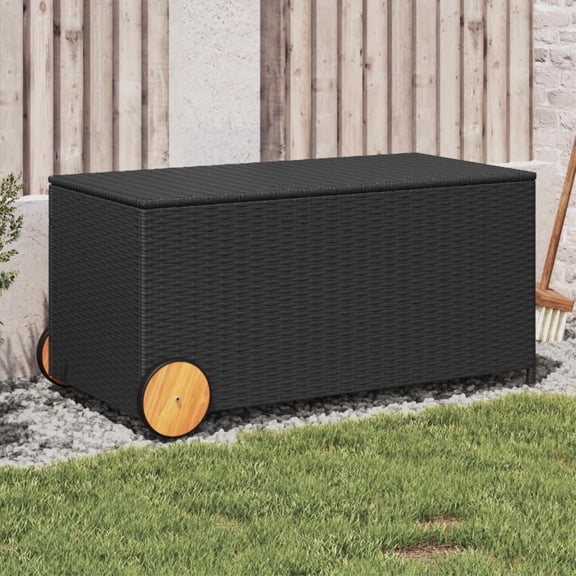 Casafoyer Garden Storage Box with Wheels Black 50.2 Gal Poly Rattan