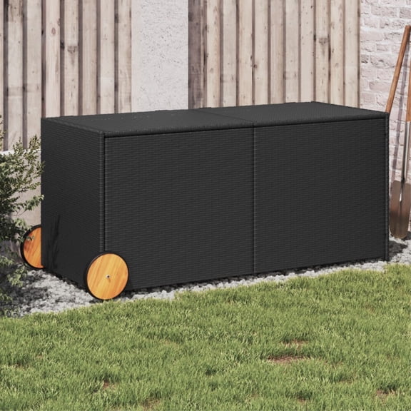 Casafoyer Garden Storage Box with Wheels Black 74.8 Gal Poly Rattan