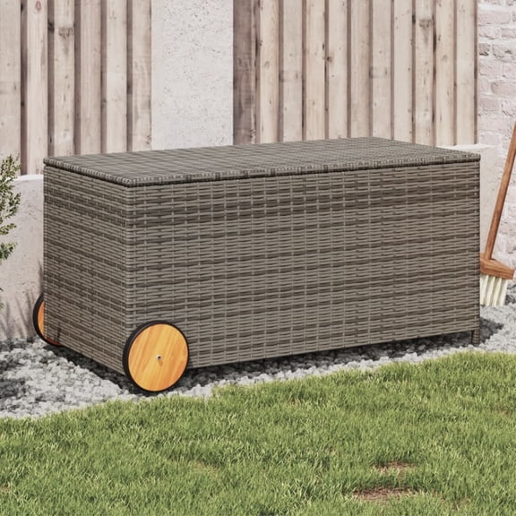 Casafoyer Garden Storage Box with Wheels Gray 50.2 Gal Poly Rattan