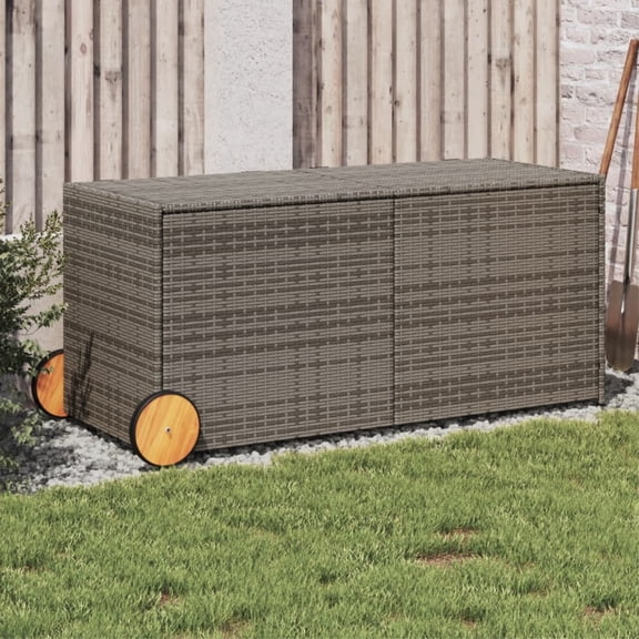 Casafoyer Garden Storage Box with Wheels Gray 74.8 Gal Poly Rattan