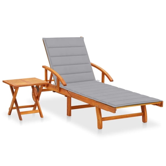 Casafoyer Garden Sun Lounger with Table and Cushion Solid Acacia Wood