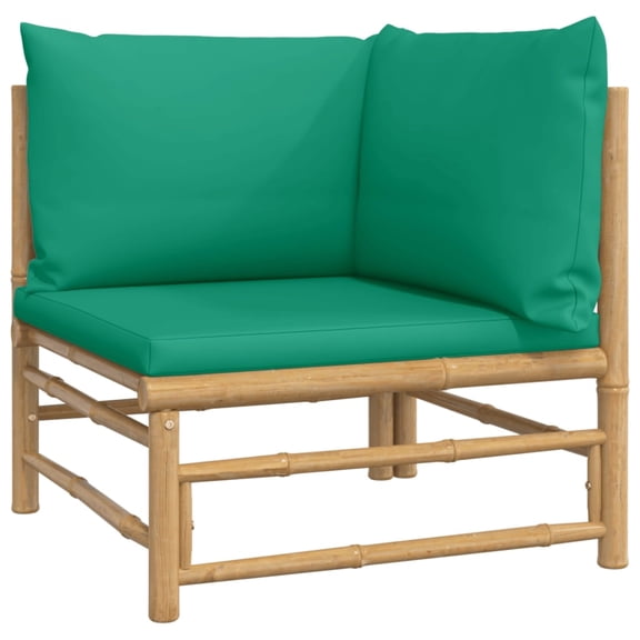 Casafoyer Patio Corner Sofa with Green Cushions Bamboo