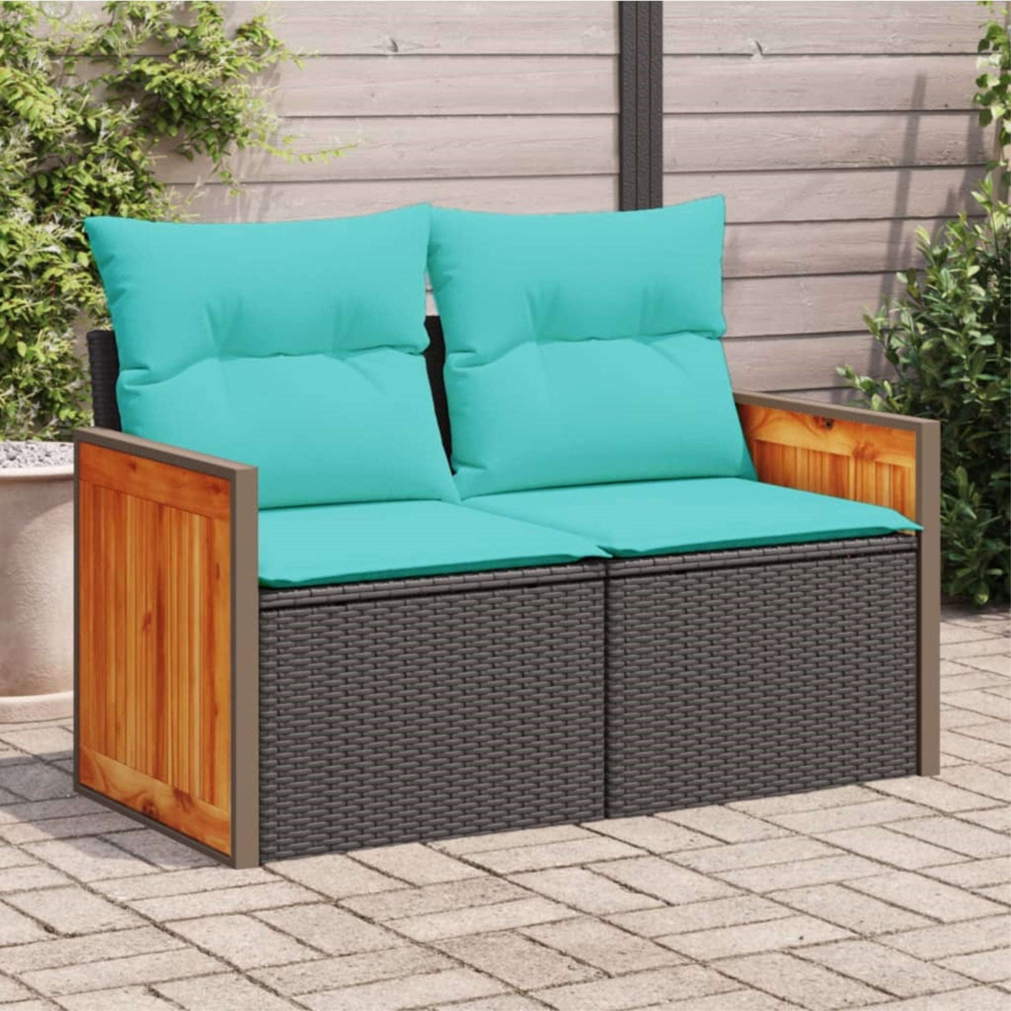Casafoyer Patio Sofa with Cushions 2-Seater Black Poly Rattan