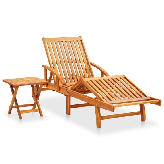 Casafoyer Patio Sun Lounger with Table and Cushion Solid Wood Acacia