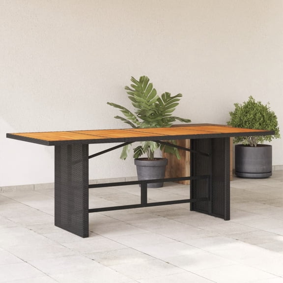 Casafoyer Patio Table with Acacia Wood Top Black 74.8"x31.5"x29.1" Poly Rattan
