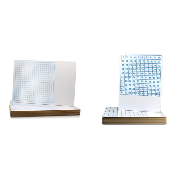 Casafoyer Products Dry Erase Combo Kit: 11" x 16" Graph Board & 9" x 12" Hundreds Grid Board Bundle for Classroom and Home Learning