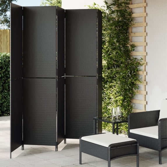 Casafoyer Room Divider 5 Panels Black Poly Rattan