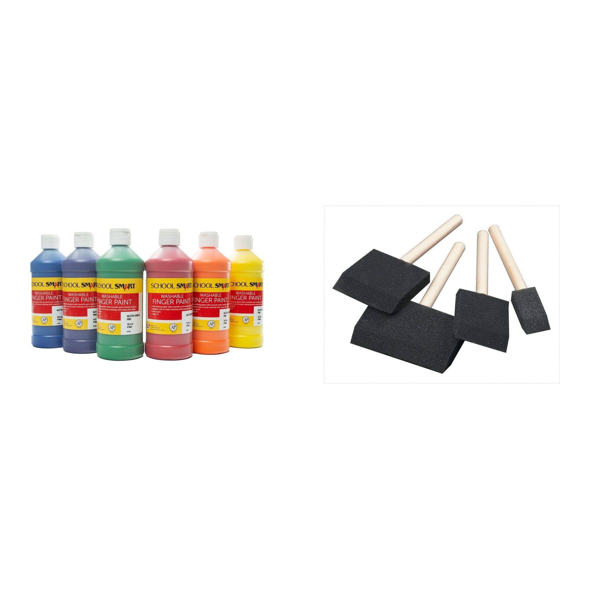 Casafoyer Washable Finger Paints & Wedge Foam Paint Brush Set Combo Kit for Creative Art Projects