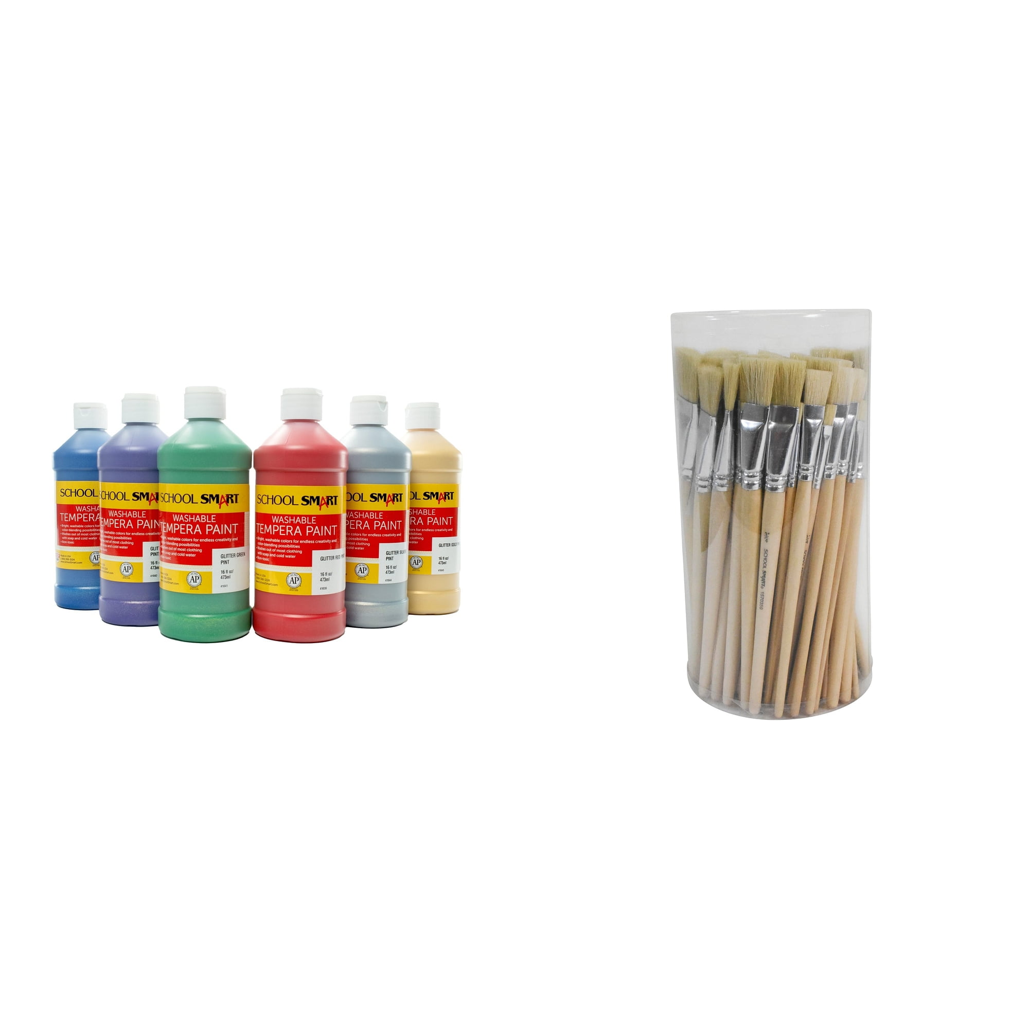 Casafoyer Washable Tempera Paints and Interlocked White Paint Brushes Combo Kit for Arts and Crafts Creativity