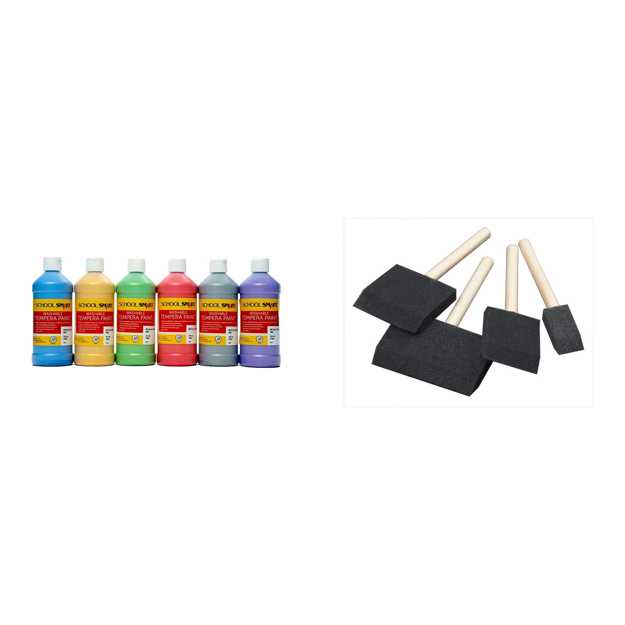 Casafoyer Washable Tempera Paints Set and Wedge Foam Paint Brush Set Combo Kit for Creative Arts and Crafts Projects