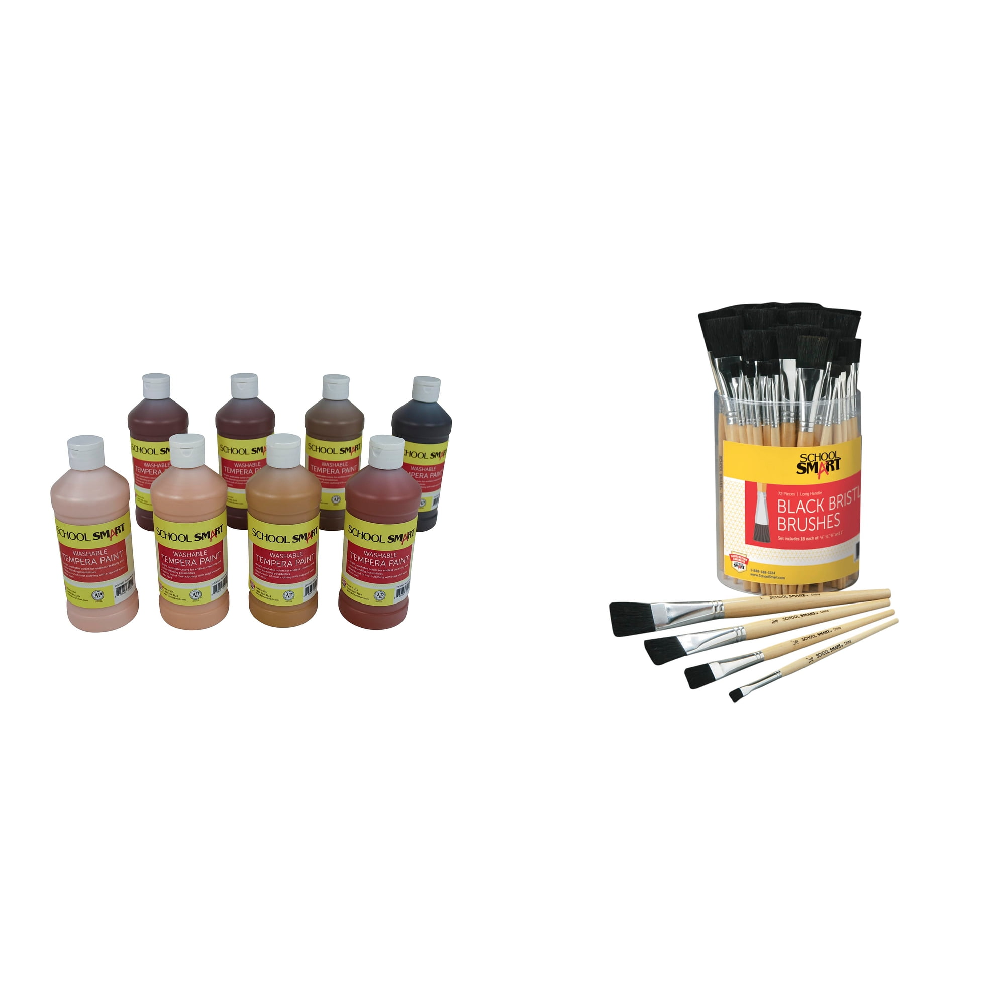 Casafoyer Washable Tempera Paints and Black Bristle Paint Brushes Combo Kit for Arts and Crafts Use