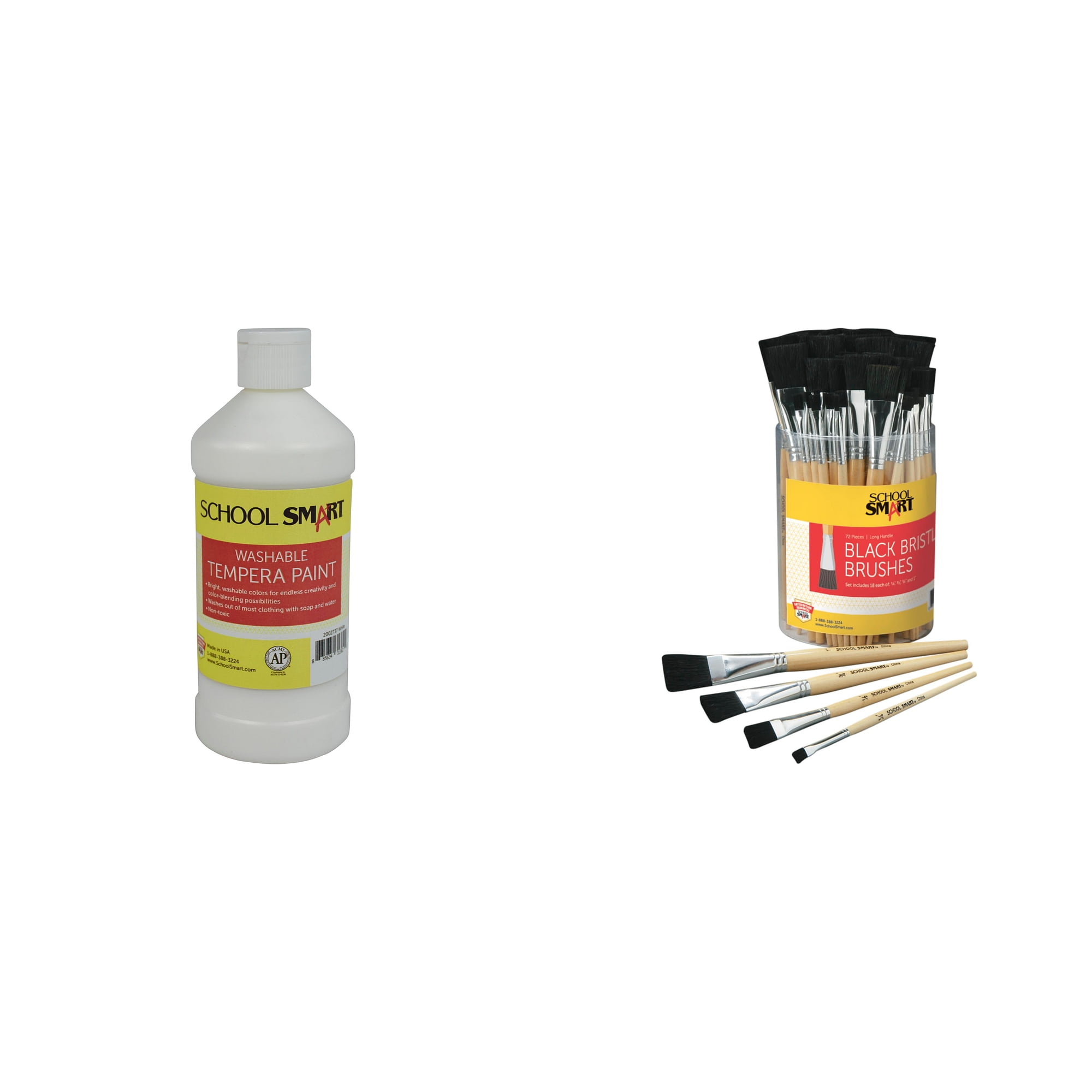 Casafoyer Washable Tempera Paints and Black Bristle Paint Brushes Combo Kit for School and Arts and Crafts Use