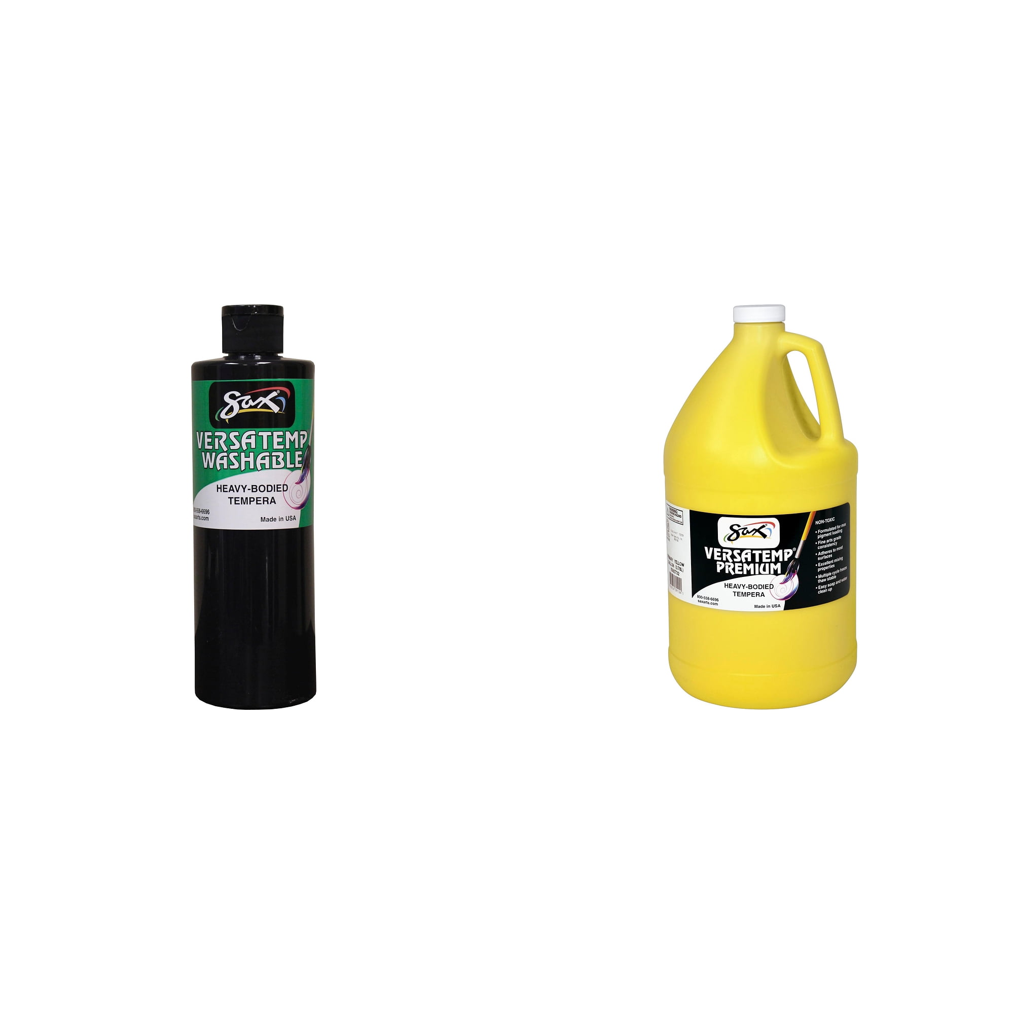 Casafoyer Washable Versatemp Heavy Bodied Tempera Paint, Black, 1 Pint & Casafoyer Versatemp Premium Heavy-Bodied Tempera Paint, 1 Gallon, Yellow Combo Kit for Art Projects and Classroom Creativity