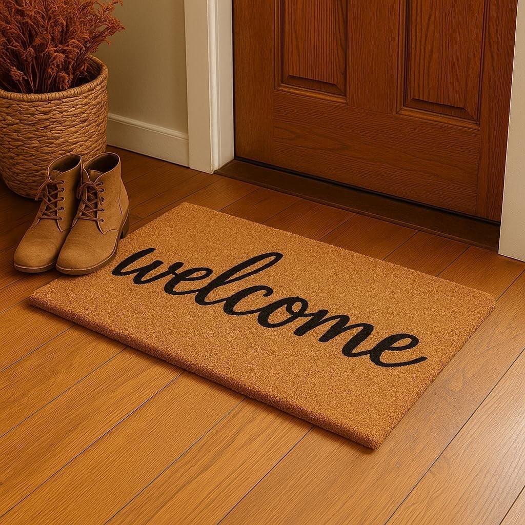 Casafoyer Welcome Coir Doormat, Outdoor Front Door Mat with Non-Slip Backing, Durable Entrance Rug for Porch & Patio, 30 x 17 Inch