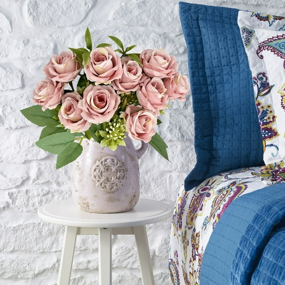 Casaio Artificial Flowers Price Drop Alert! Artificial Silk Rose With Vase Flowers Wedding Flowers Bouquets Arrangement Home Centerpiece Table Decoration