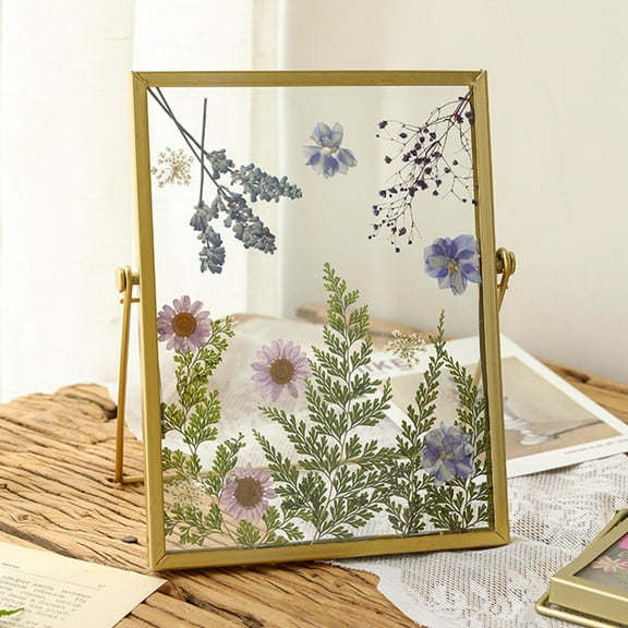 Casaio Glass Picture Frame Handmade Glass Picture Frame with Pressed Flowers – Modern DIY Metal Frame Table Decor for Living Room or Desk Display Pressed Flower Frame