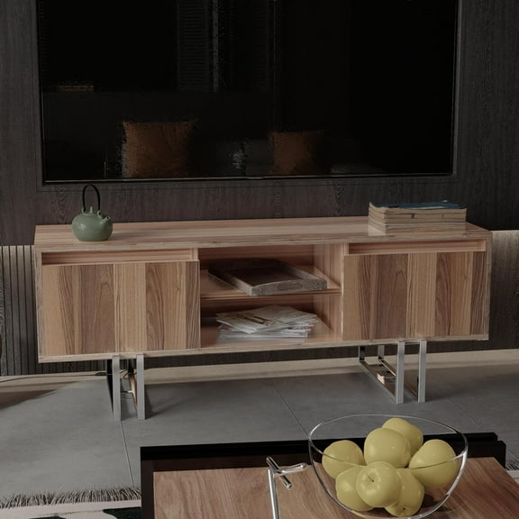 Casamudo Modern TV Entertainment Unit, Indoor Rustic TV Stand with storage, Walnut Livingroom TV furniture