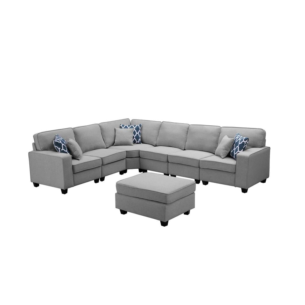 Casanova Light Gray Linen 7Pc Modular L-Shape Sectional Sofa with