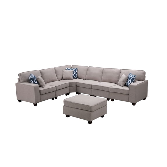 Contemporary Home Living Set of 7 Thunder Gray Casanova Modular L-Shape Sectional Sofa with Ottoman,