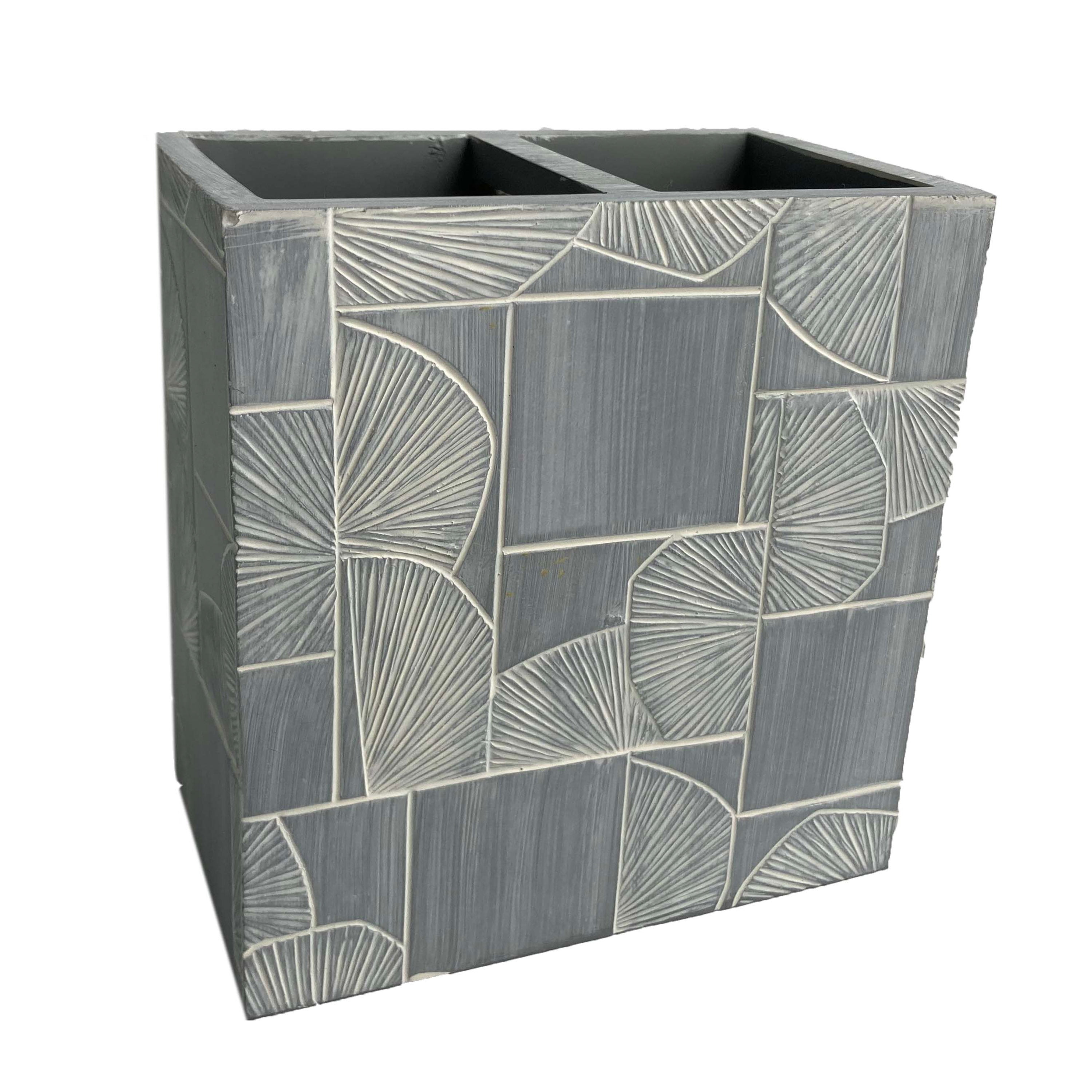 Gray Tile Pattern Resin Toothbrush Holder with Weathered Embellishment