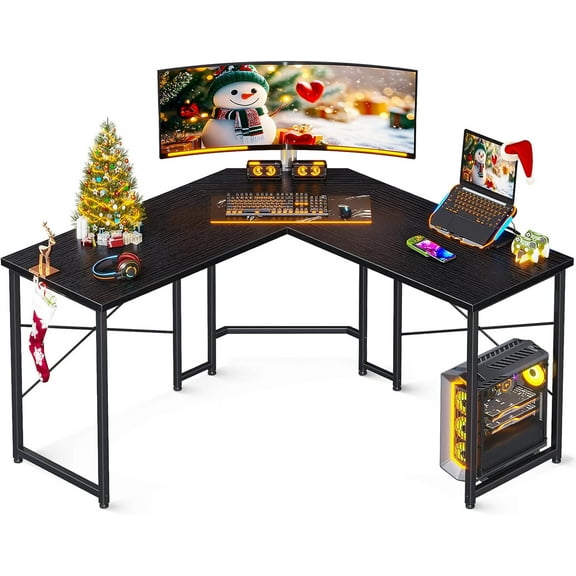 Casaottima 47 inch L Shaped Gaming Desk, Corner Desk Gaming Table for Home Office, Computer Desk Sturdy Writing Workstation for Small Space, Easy to Assemble, Black