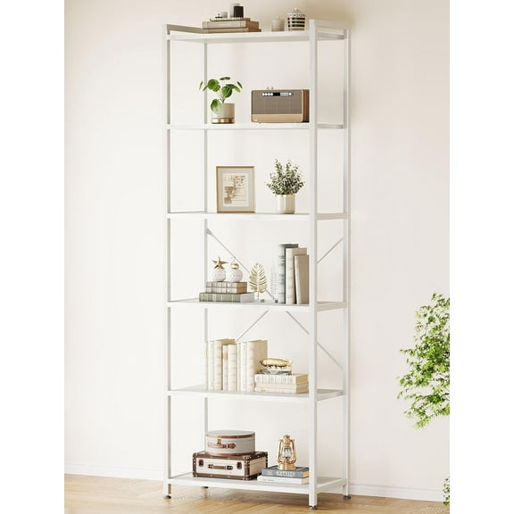 Casaottima Book Shelf, 6 Tier Tall Bookshelf, Modern Wood Bookcase Shelves for Bedroom,  Display Shelf for Living Room Home Office Kitchen, Standing Shelving Unit Storage Organizer, White